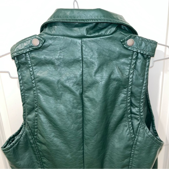 JOUJOU FAUX LEATHER WOMEN GREEN JACKET BIKER VEST SIZE S VINTAGE ZIP UP/POCKETS - Picture 5 of 8